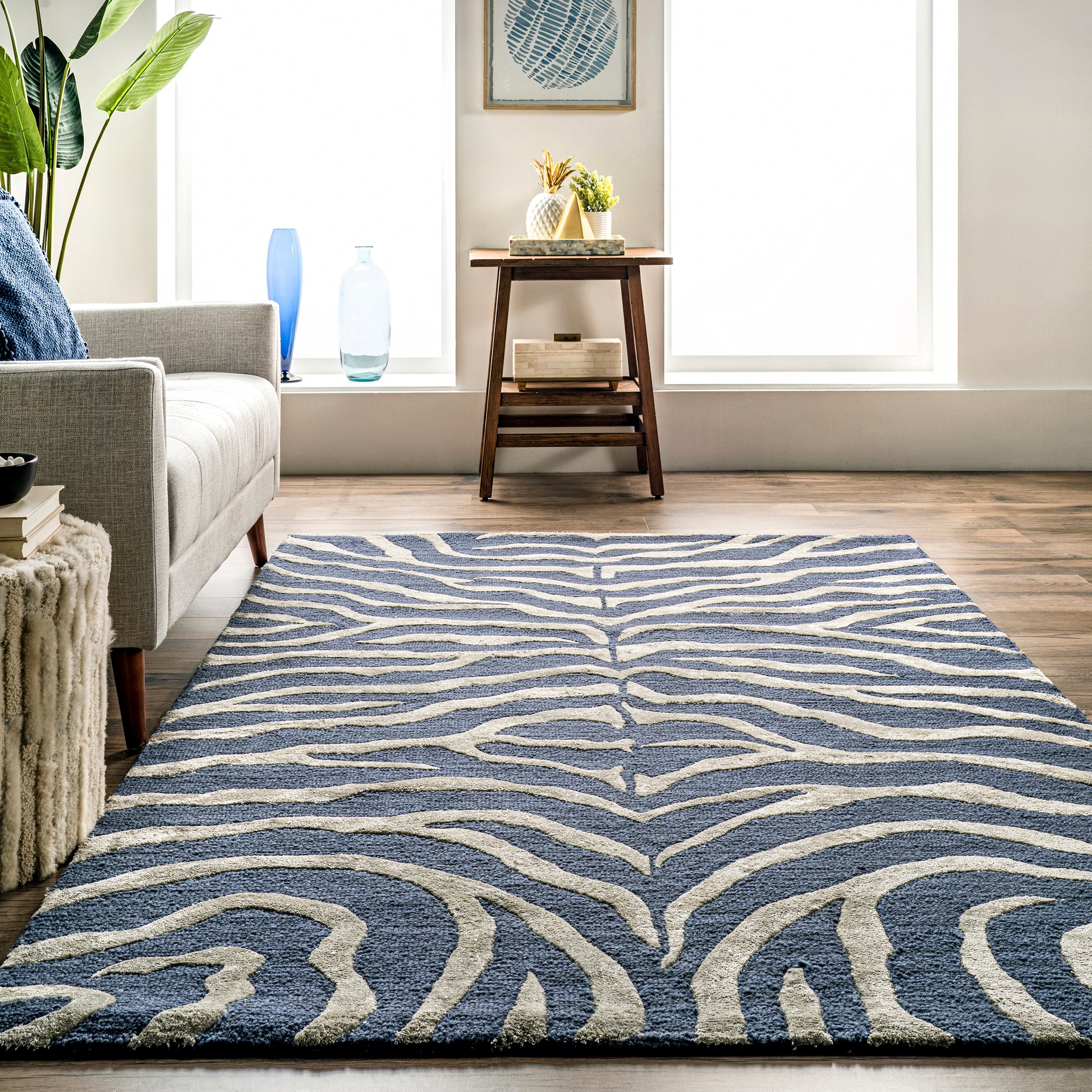 Nuloom Plush Zebra Npl3627A Blue Area Rug