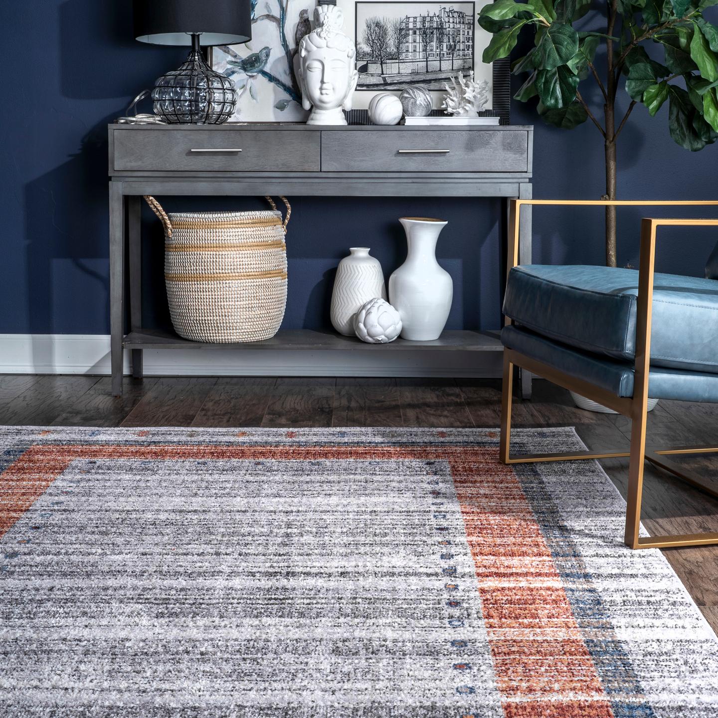 Nuloom Demi Tribal Border Nde2969A Gray Area Rug