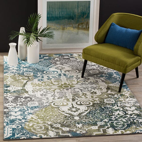 Safavieh Watercolor Wtc669B Ivory / Peacock Blue Rugs.