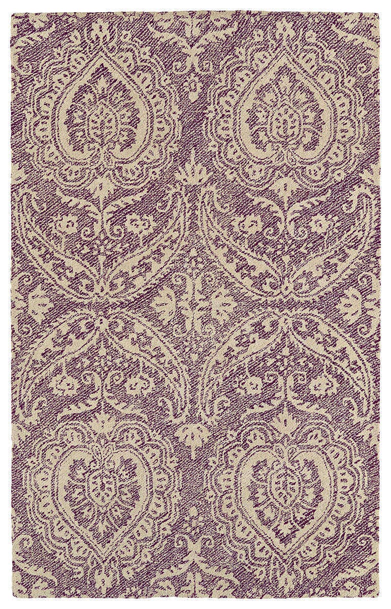 Kaleen Weathered Wtr01-95 Linen , Plum Damask Area Rug