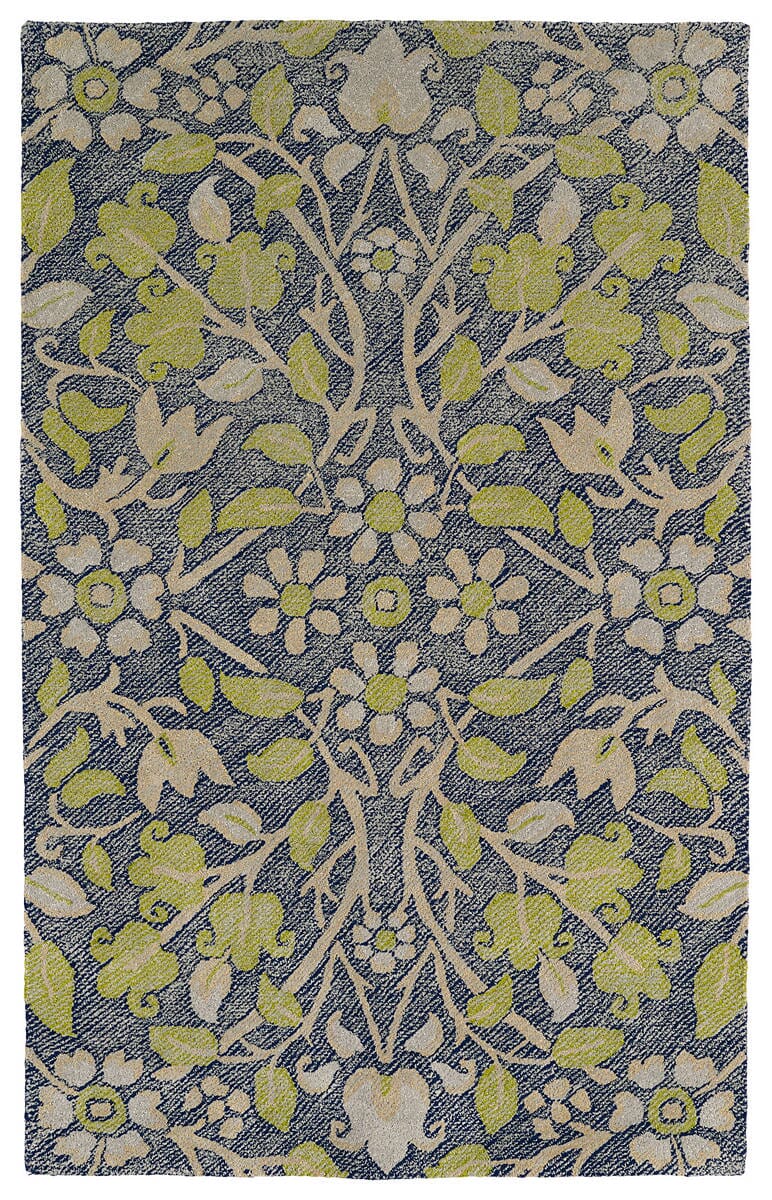 Kaleen Weathered Wtr04-22 Navy , Shale Grey , Lime Green Floral / Country Area Rug