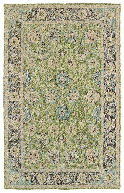 Kaleen Weathered Wtr08-96 Linen , Kelly Green , Steel Blue Area Rug