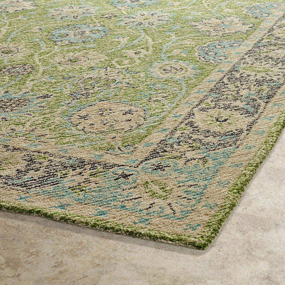 Kaleen Weathered Wtr08-96 Linen , Kelly Green , Steel Blue Area Rug