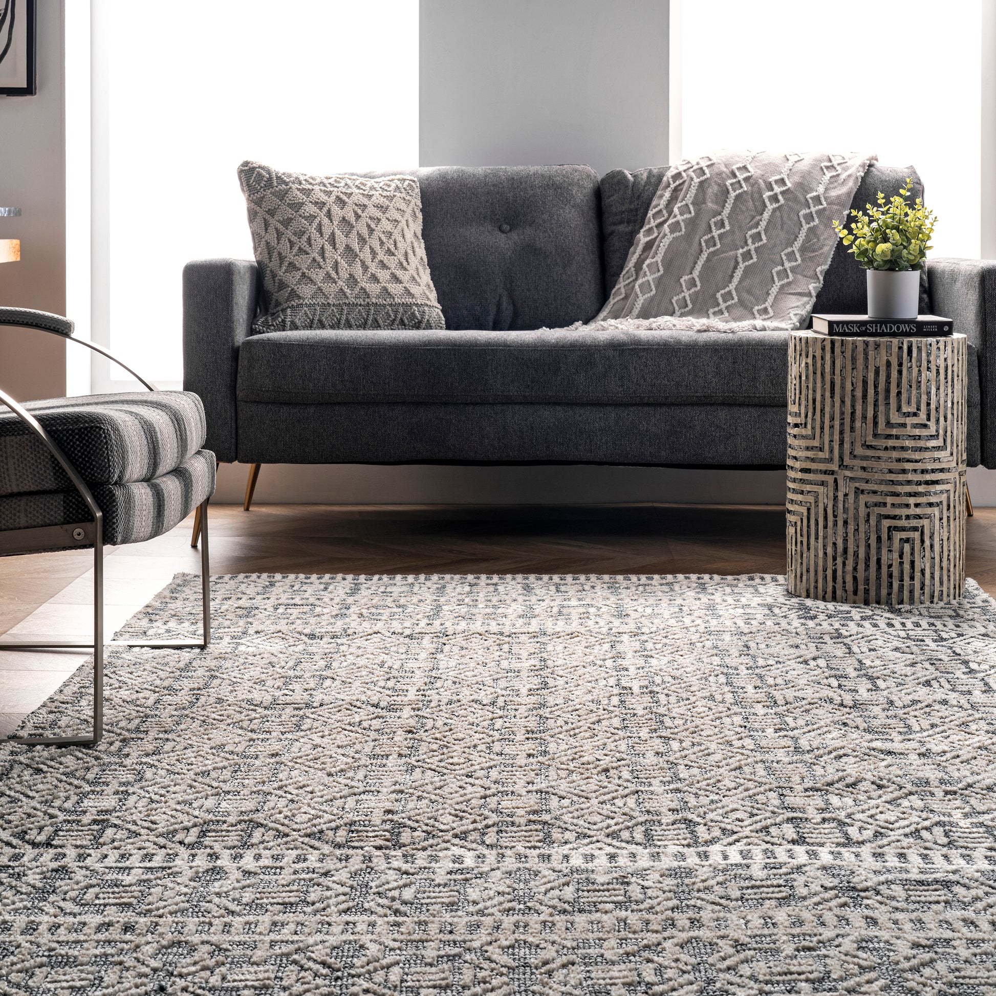 Nuloom Mariana Textured Tribal Nma2078A Dark Gray Area Rug