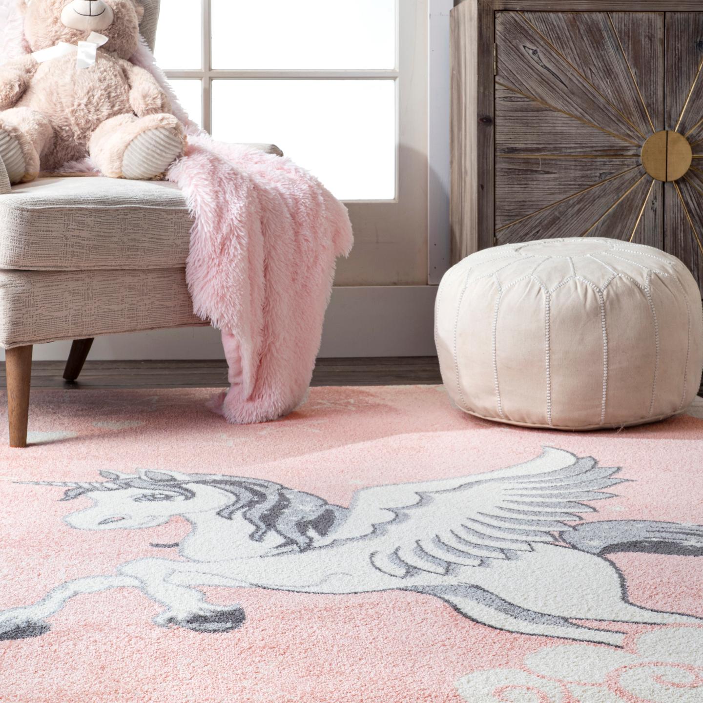 Nuloom Emmie Flying Unicorn Nursery Nem2561A Pink Area Rug