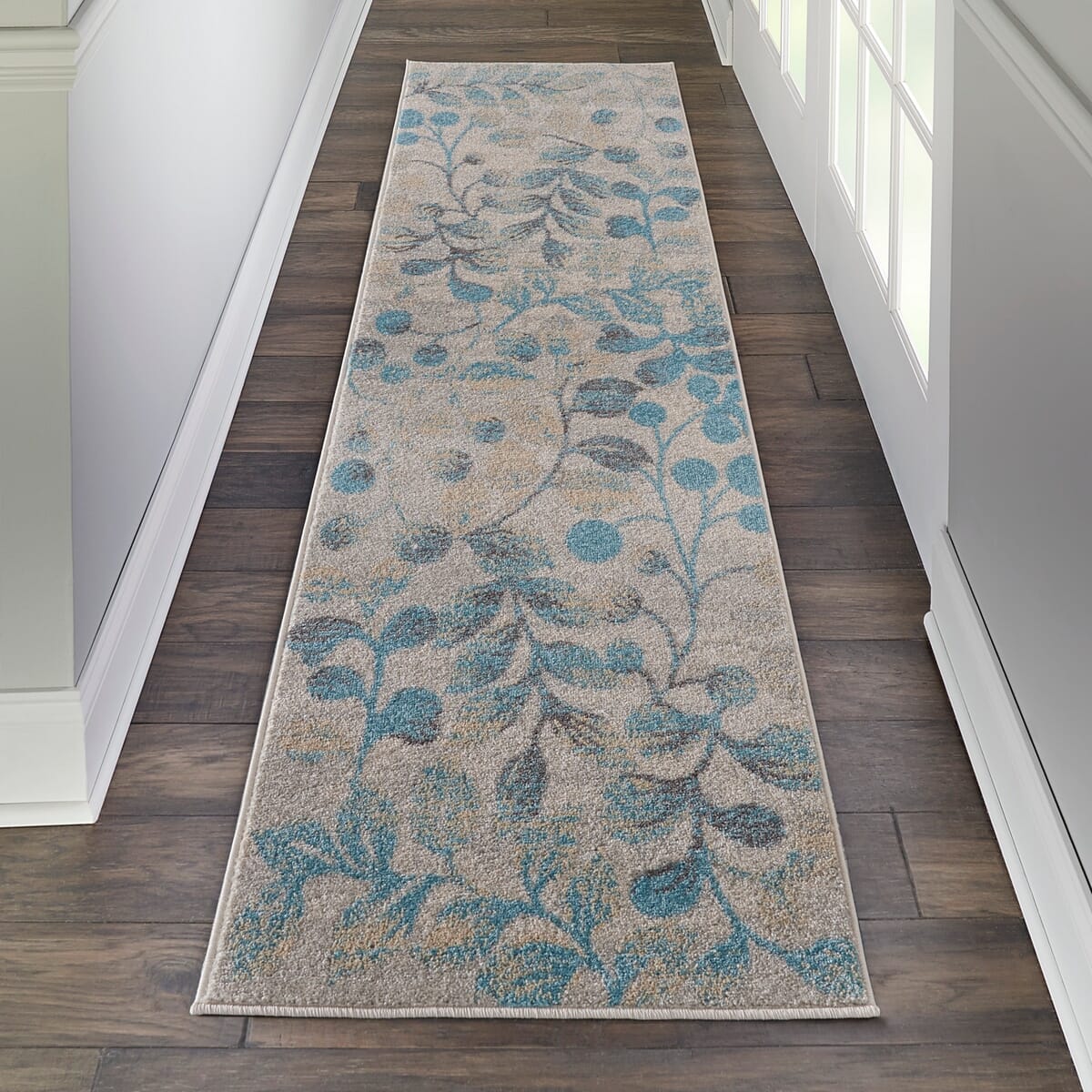 Nourison Tranquil Tra03 Ivory / Turquoise Floral / Country Area Rug