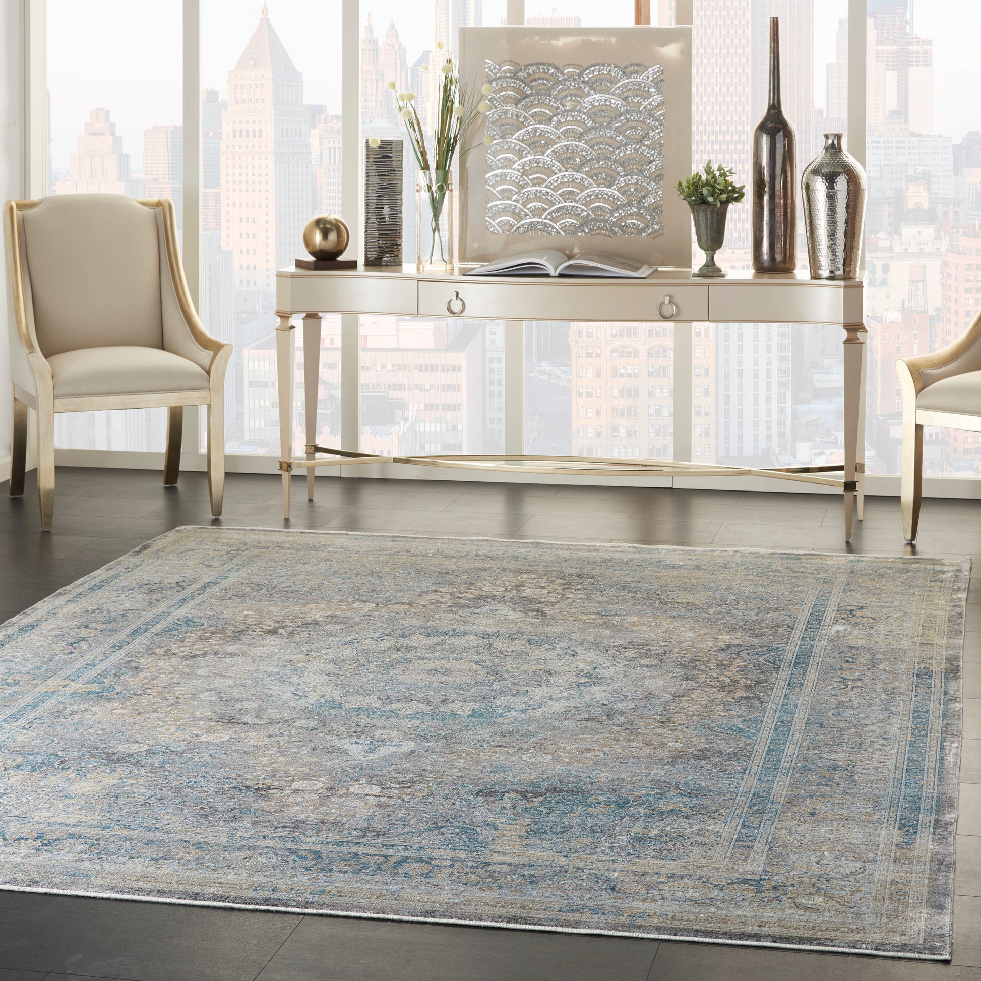 Nourison Starry Nights Stn06 Cream Blue Area Rug