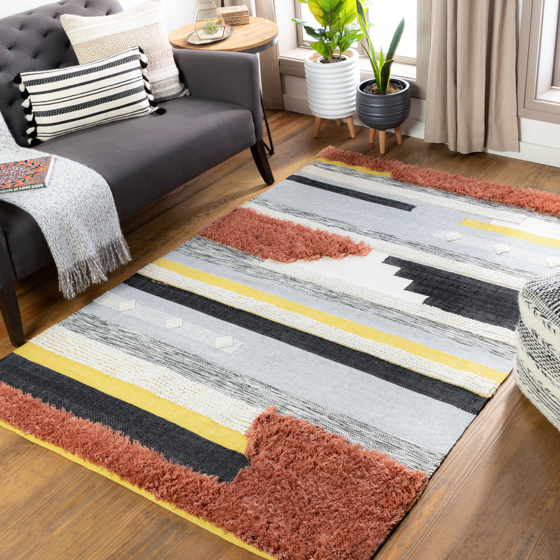 Surya Yuva Yuv-2300 Rust, Bright Yellow, Black, Medium Gray Area Rug