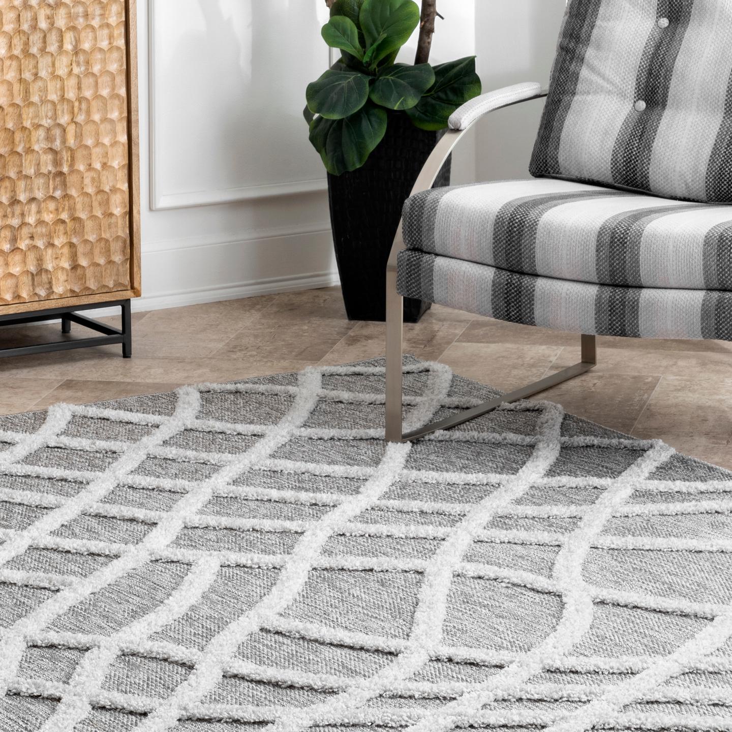 Nuloom Carly Raised Fishnet Trellis Nca1390A Gray Area Rug