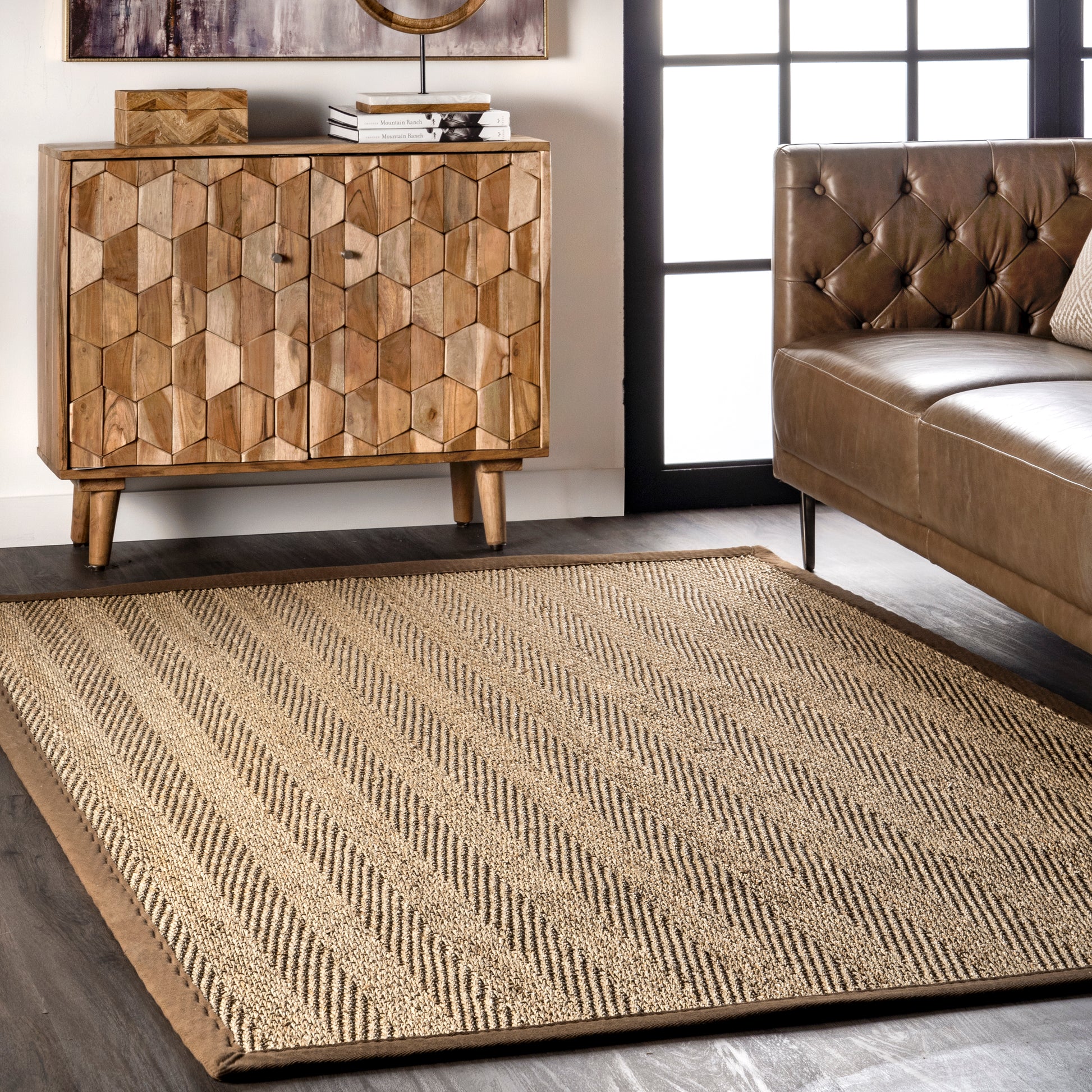 Nuloom Larnaca Seagrass Herringbone Nla2030B Brown Area Rug