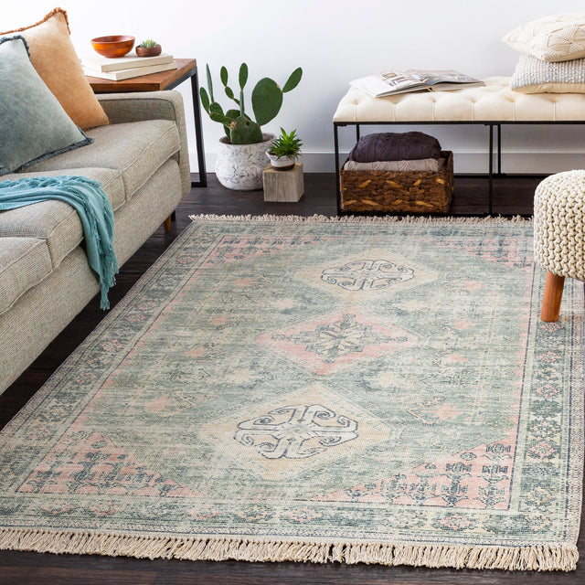 Surya Zainab Zai-2316 Sage, Dark Green, Lime, Pale Pink Rugs.