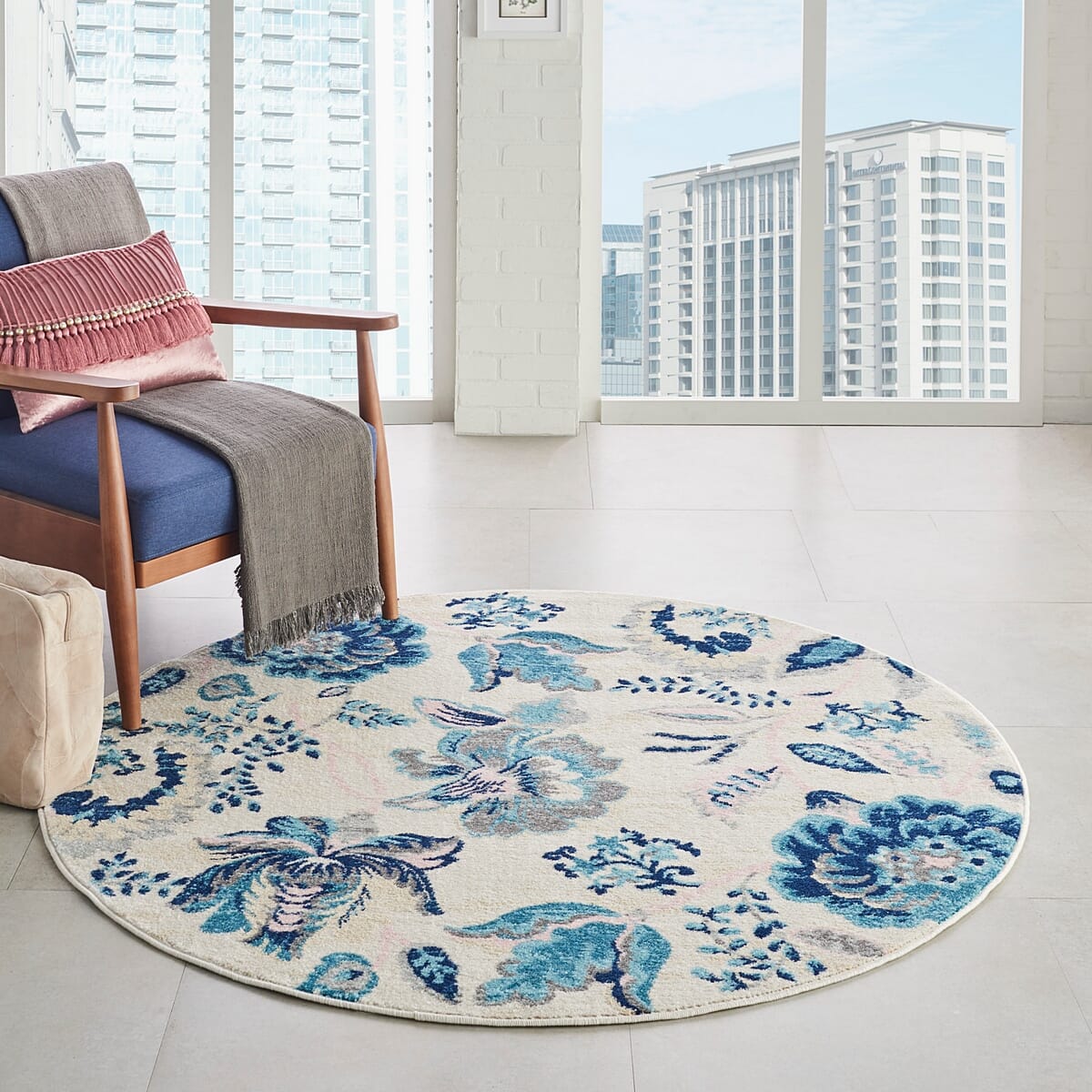Nourison Tranquil Tra02 Ivory / Light Blue Floral / Country Area Rug